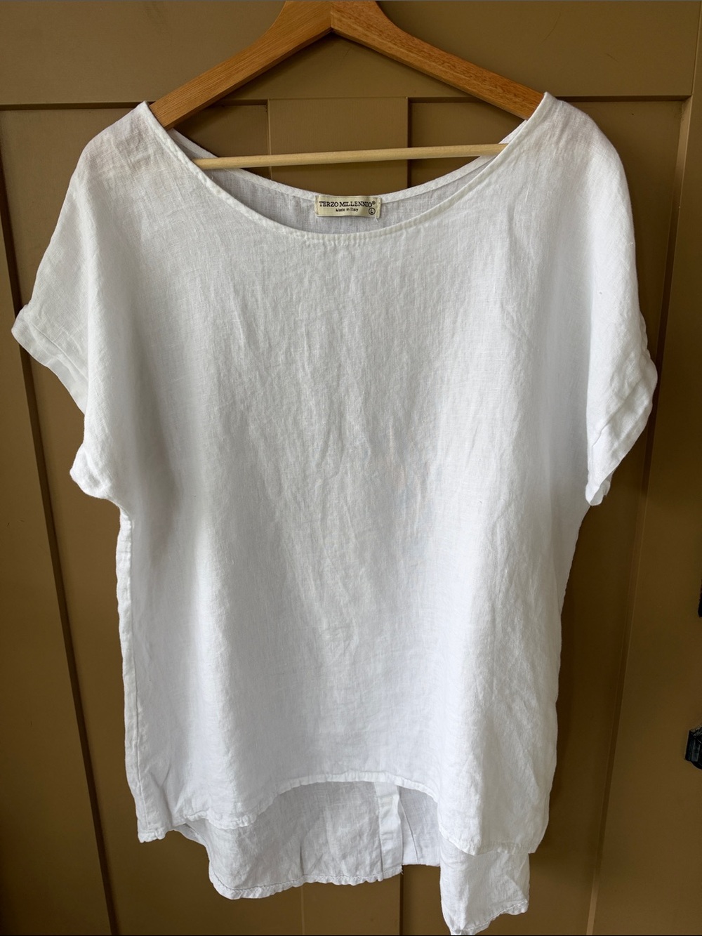 Terzo Millennio Sz L  Relaxed White Linen Short-Sleeve Tunic
